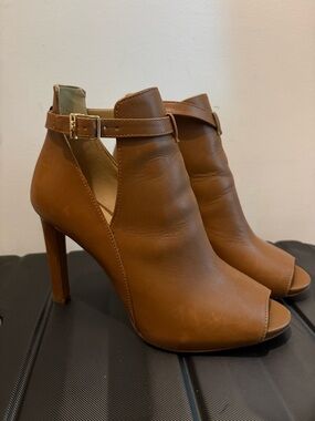 MICHAEL Michael Kors Tan Peep-Toe Ankle Booties with Buckle Strap